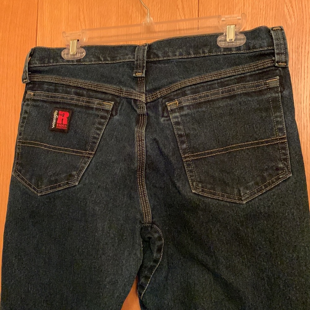 Wrangler Riggs MEN 33 x 30 heavy duty work wear STRETCH denim blue jeans EUC